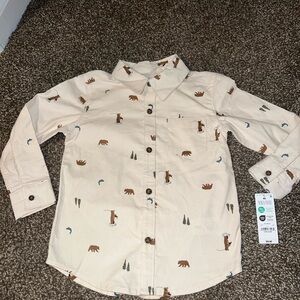 Kids Beige Bear Print Shirt